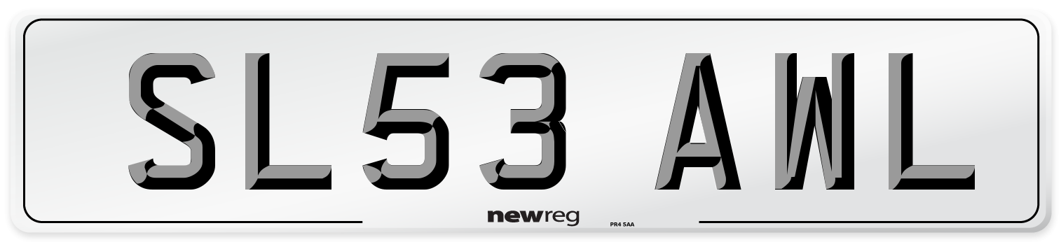 SL53 AWL Number Plate from New Reg